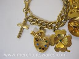 Heavy Gold Tone Religious Charm Bracelet with Serenity Prayer Charm, 3 oz