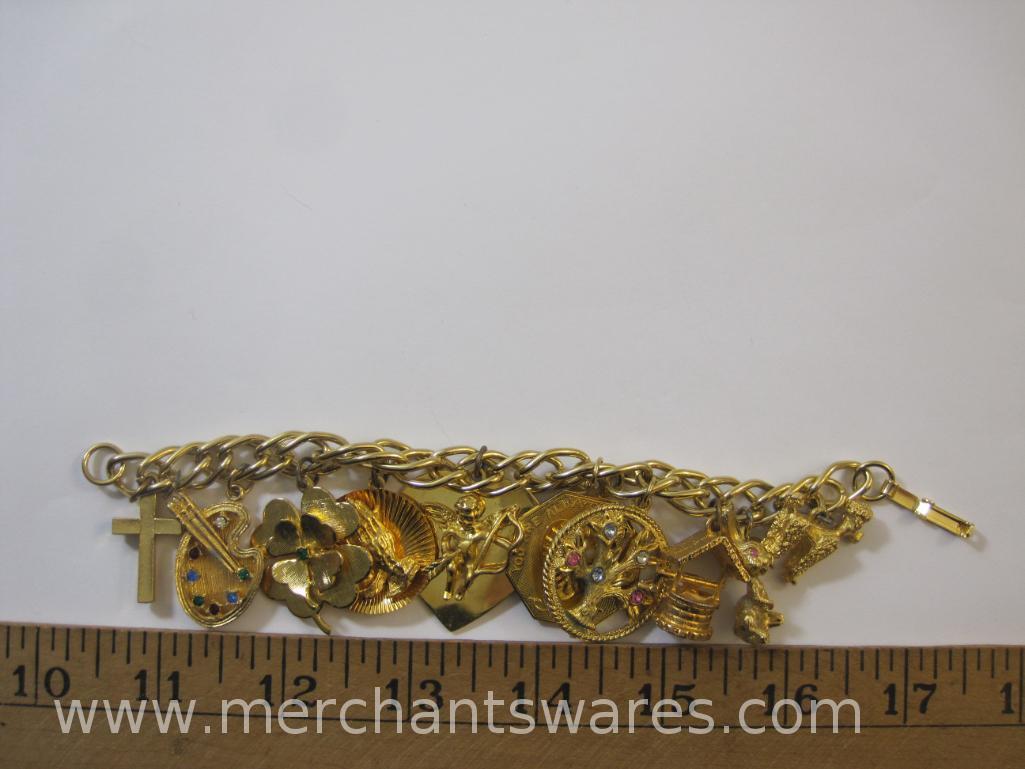 Heavy Gold Tone Religious Charm Bracelet with Serenity Prayer Charm, 3 oz