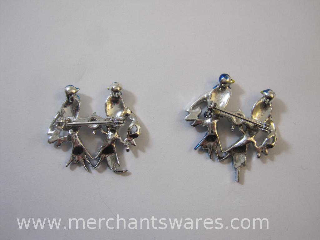 Four Animal Pins including two elephants and two pairs of birds