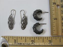Two Pairs of Silver Earrings, Wide Hoops and Celtic Knot Dangles