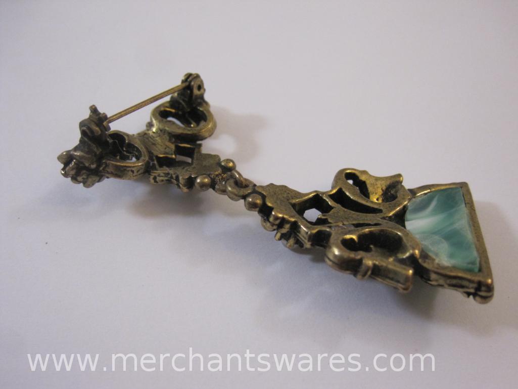Victorian Style Pin with Faux Jade Stone