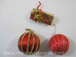 Eight Satin Sheen with a Foil Gift Wrapped Box Christmas Ornaments, 3 oz