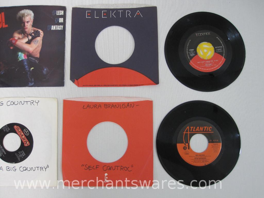 Eight Early 80's 45 RPM Records including The Cars, Billy Idol, Frankie Goes To Hollywood, Soft Cell