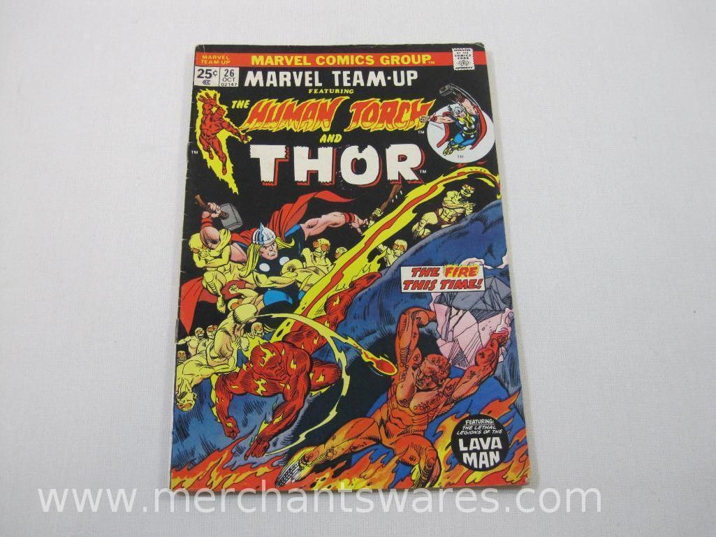 Marvel Team-Up Comics, Three Issues includes No. 2, May 1973, No. 19 (Penciler: Kane), #26, Mar, Oct