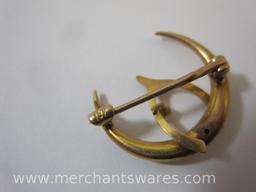 10 KT Gold Wish Upon a Star Pin with Moon, Wishbone and Pearl Star