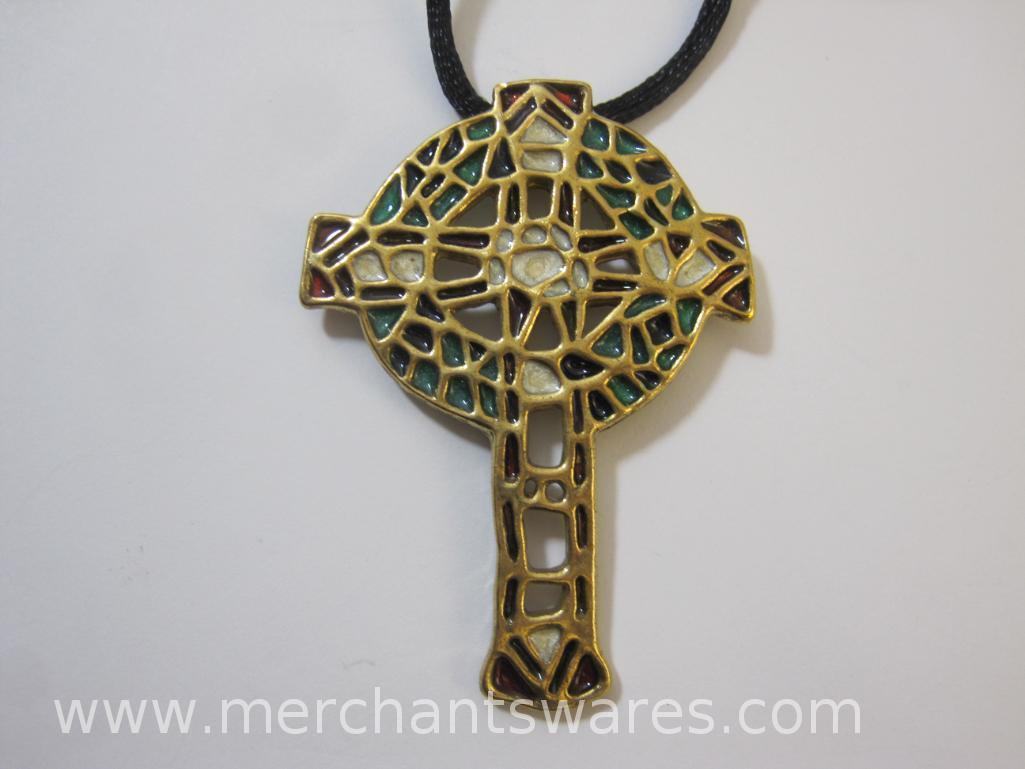 Metropolitan Museum of Art Celtic Cross Pendant with Silver Tone Bow Pin and Snowman Pin