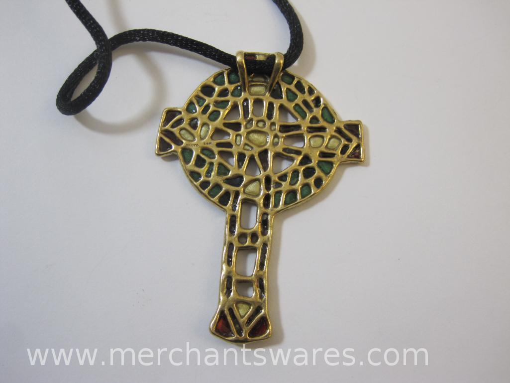 Metropolitan Museum of Art Celtic Cross Pendant with Silver Tone Bow Pin and Snowman Pin
