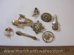 Assorted Pins including Dixelle Gold Filled with Amber Colored Stones and More, 2oz