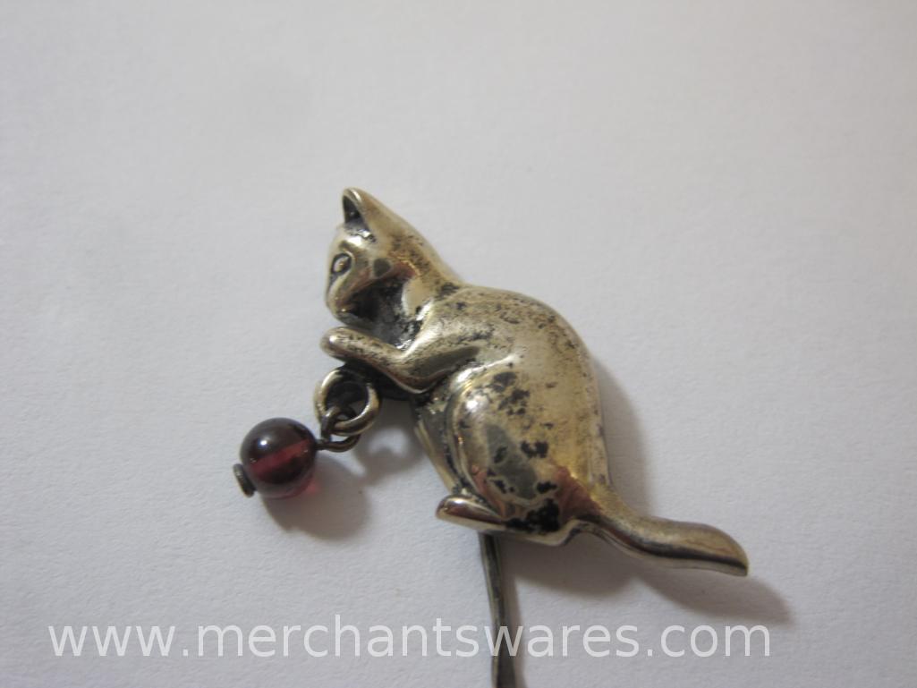Sterling Silver Cat with Ball Pin
