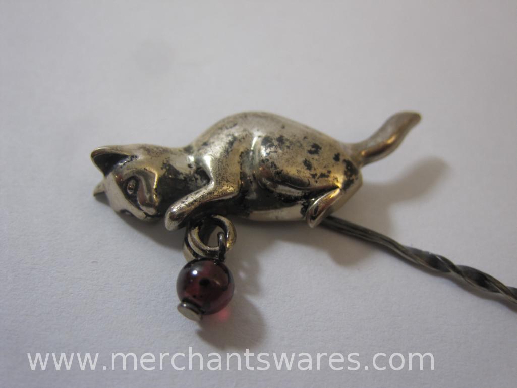 Sterling Silver Cat with Ball Pin