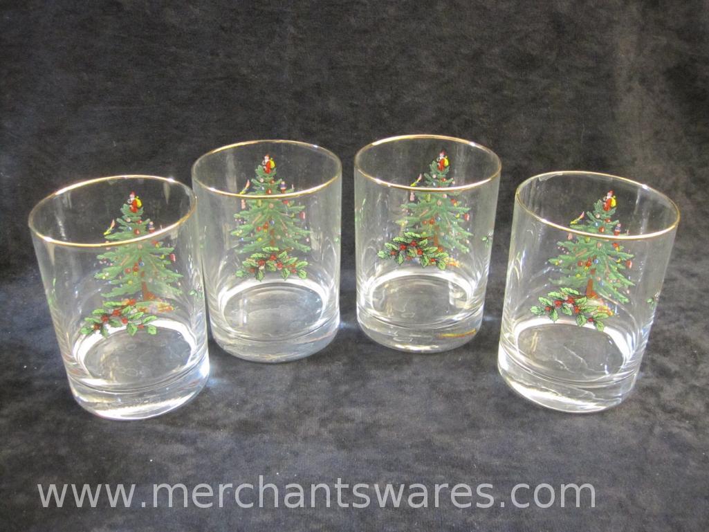 Spode Christmas Tree Set of Four Double Old Fashioneds/Glasses in Original Box, 3 lbs 1 oz
