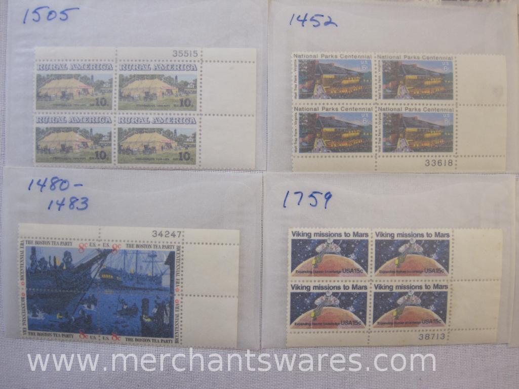 Twelve Blocks of US Postage Stamps including 8c Prevent Drug Abuse (1438), 15c Wildlife Conservation