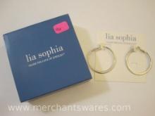 New Lia Sophia Silver Hoop Earrings in original box, 2 oz