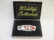 Wildlife Collection Native American Horses Folding Knife in Wooden Case, 12 oz
