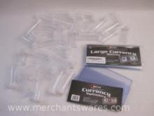 Assorted Plastic Coin Collecting Containers and Paper Currency Plastic Sleeves, see pictures, 1 lb 4