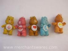 Five Vintage Care Bear Figures including Birthday Bear, Friend Bear, Always There, Bedtime Bear, and