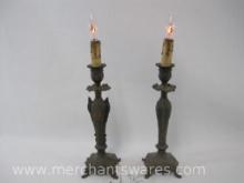 Pair of Electric Candles, Brass Base with Flickering Candle Effect Bulbs