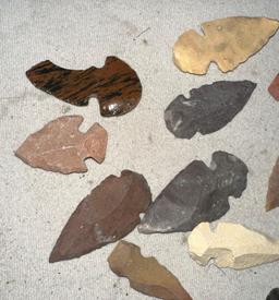 15 unfinished Arrow heads from New Mexico including Obsidian, Chert, Flint and Mahogany