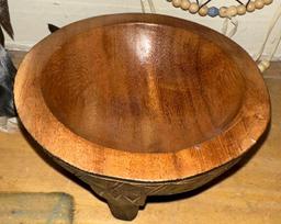 Carved Wood Bowl, Beaded Feather and Dream Catcher