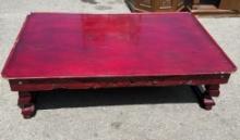 Vintage Japanese Red Lacquer Coffee table with Dragon Craved 46" x 32"