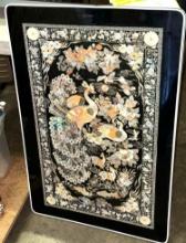VTG Black Lacquer Oriental Folding Table with Beautiful Mother of Pearl inlay 35" x 26"