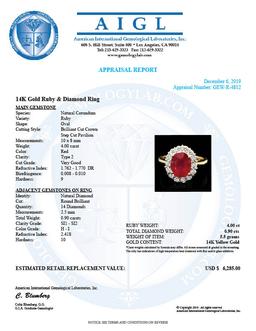 14k Yellow Gold 4.00ct Ruby 0.90ct Diamond Ring