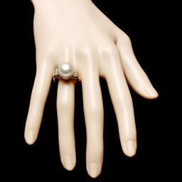 14k Yellow Gold 13mm Pearl 0.60ct Diamond Ring