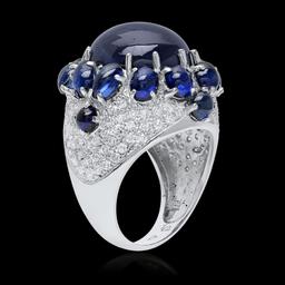 14K White Gold, 18.00.cts Sapphire, 2.25cts Diamond Ring