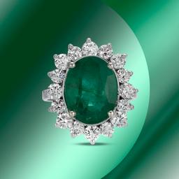 14K Gold 6.11cts Emerald & 1.94cts Diamond Ring
