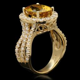 14K Gold 3.61ct Yellow Beryl & 1.54ct Diamond Ring
