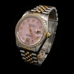 Rolex DateJust Two-Tone 36mm Custom Diamond Bezel Men's Wristwatch