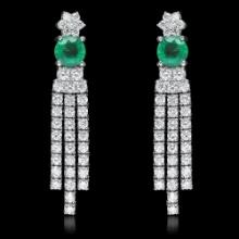 14k White Gold 1.70ct Emerald 2.62ct Diamond Earrings