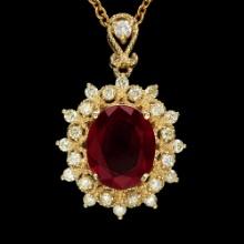 14K Gold 3.91ct Ruby 0.63ct Diamond Pendant