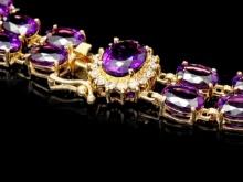 14k Gold 13ct Amethyst .55ct Diamond Bracelet