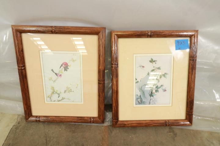Pair Asian Bird Prints In Bamboo Style Frames