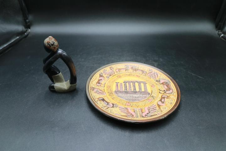Greek Pottery Plate & Small Figurine