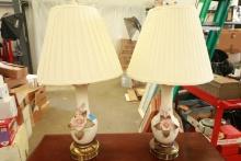 Pair of Floral Porcelain Lamps