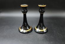 Pair of Onyx Glass Candlesticks