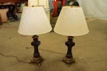 Pair of Wood & Brass Lamps