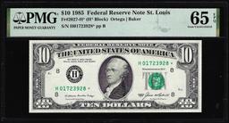1985 $10 Federal Reserve Star Note St. Louis Fr.2027-H* PMG Gem Uncirculated 65EPQ