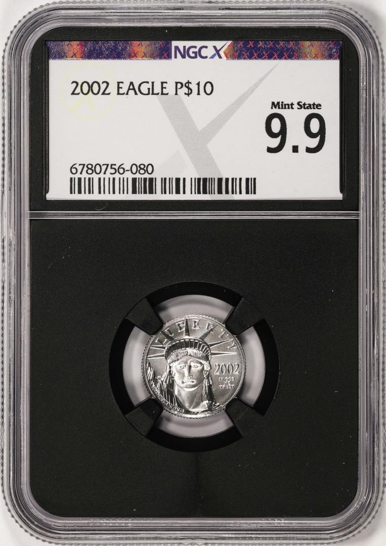 2002 $10 Platinum American Eagle Coin NGCX Mint State 9.9