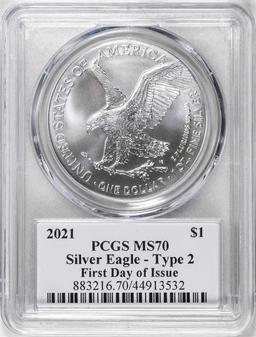 2021 Type 2 $1 American Silver Eagle Coin PCGS MS70 Cleveland Signature FDOI