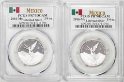 Lot of (2) 2016-Mo Mexico Proof 1/4 oz Silver Libertad Coins PCGS PR70DCAM