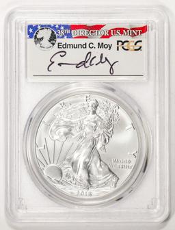 2016-W L.E. $1 Burnished American Silver Eagle Coin PCGS SP70 First Strike Moy Sig