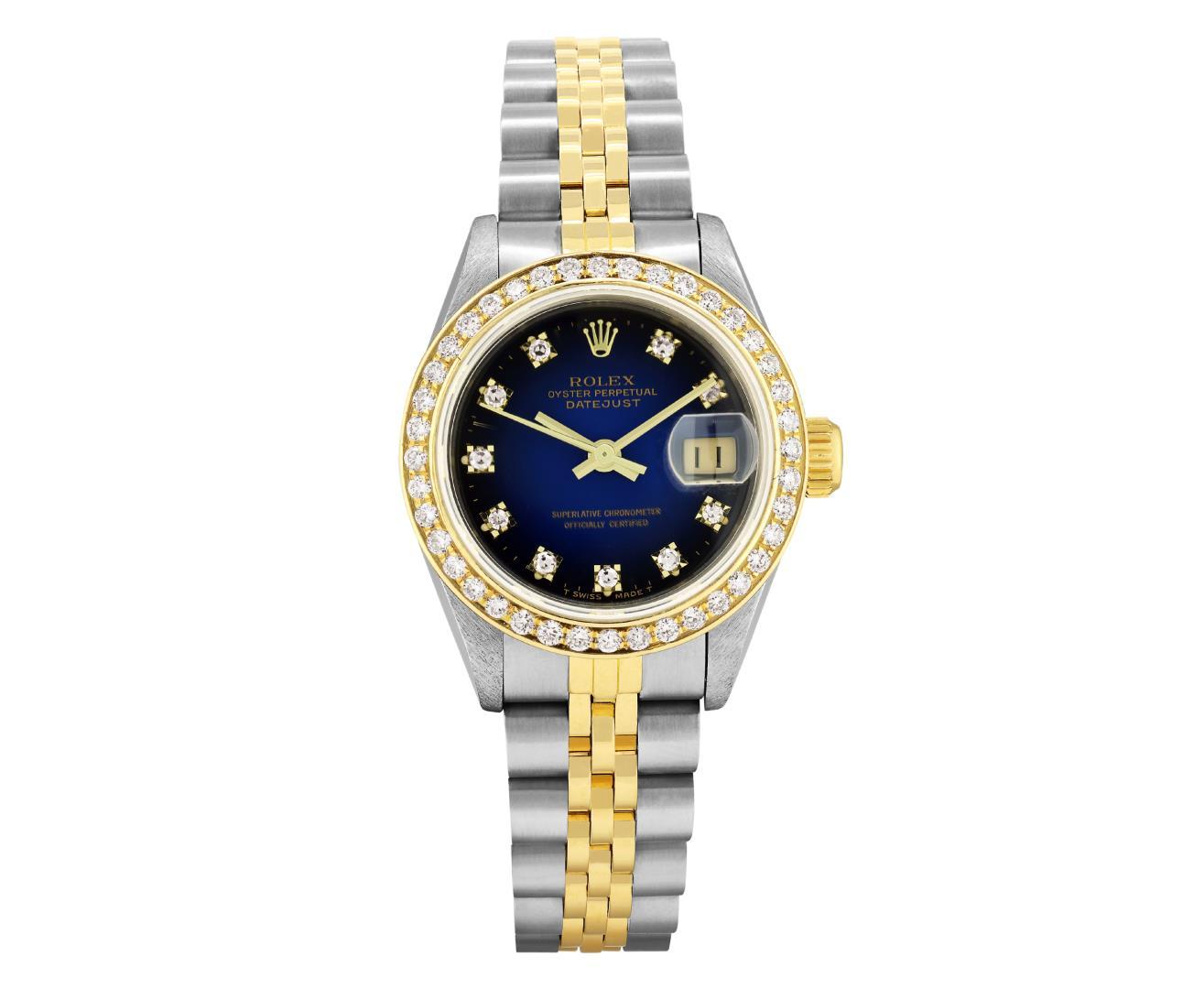 Rolex Ladies Two Tone Blue Vignette Diamond Datejust WristWristwatch