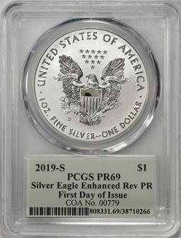 2019-S Enhanced Reverse Proof $1 Silver Eagle Coin PCGS PR69 FDOI Cleveland Signature