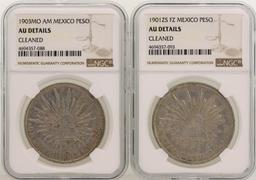 Lot of 1903MO & 1901ZS Mexico Pesos Silver Coins NGC Graded AU Details