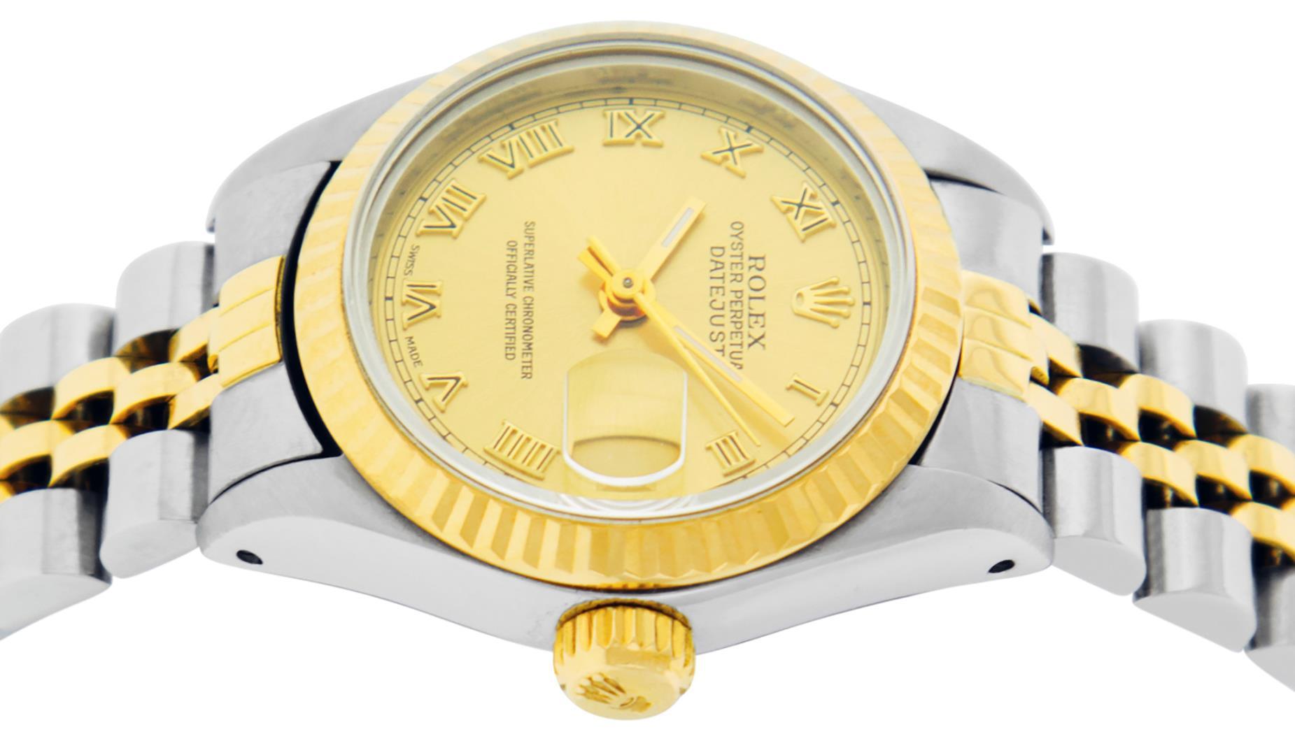 Rolex Ladies Two Tone Champagne Roman Datejust Wristwatch