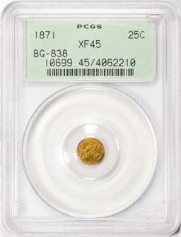 1871 California Fractional Round Liberty Quarter Dollar Gold Coin PCGS XF45 BG-838 OGH