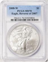 2008-W Reverse of 2007 $1 American Silver Eagle Coin PCGS MS70